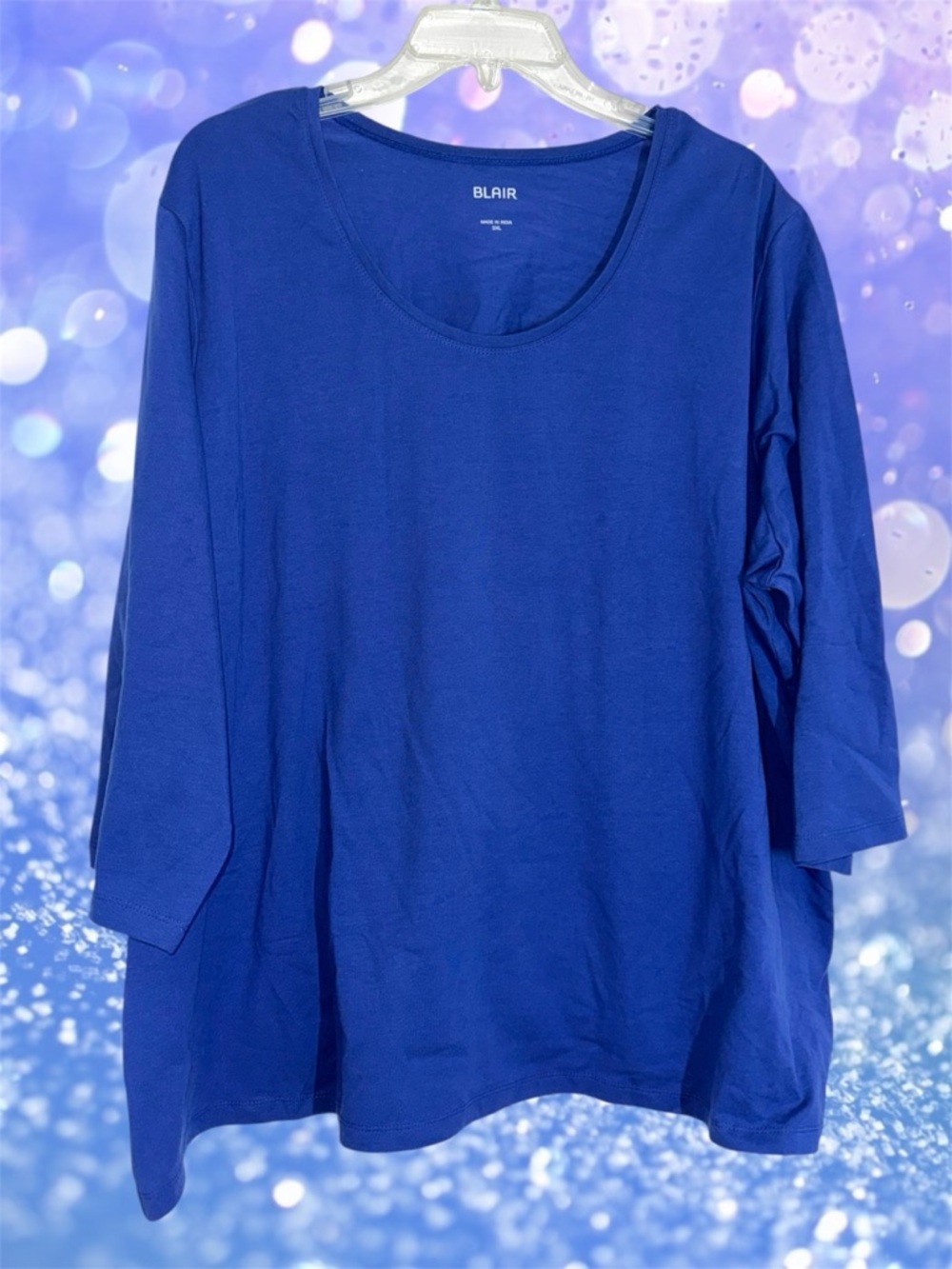 Blair Women's Cobalt Blue Scoop Neck 3/4 Sleeve Tee size 3X